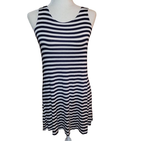 Olivia Rae Women's Size Medium Striped Sundress Navy/White Sleeveless Stretchy - Picture 1 of 6